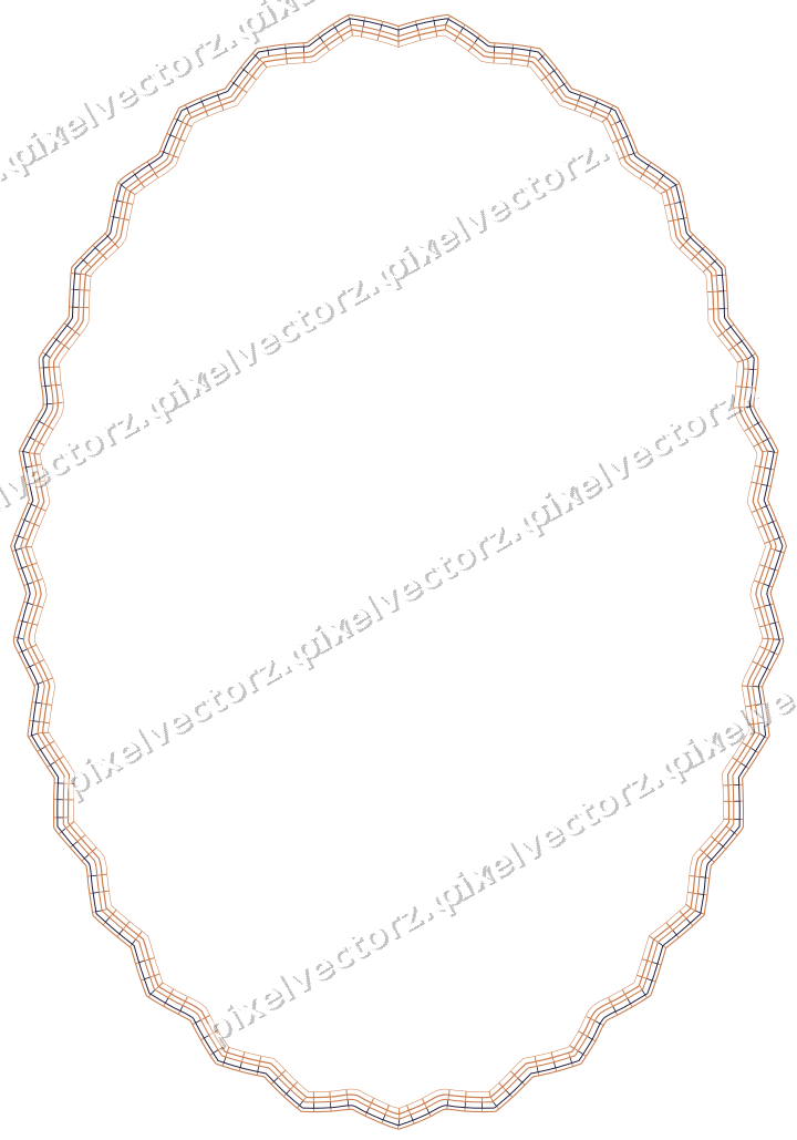 Dekorativer Zierrahmen in Orange und Blau mit Oval und Zackenrand