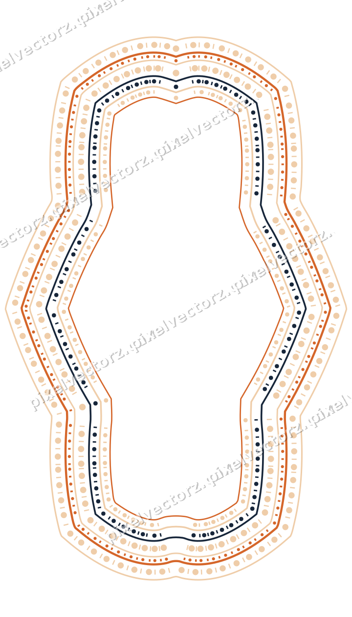 Dekorativer Zierrahmen in Dunkelblau und Orange mit Oval