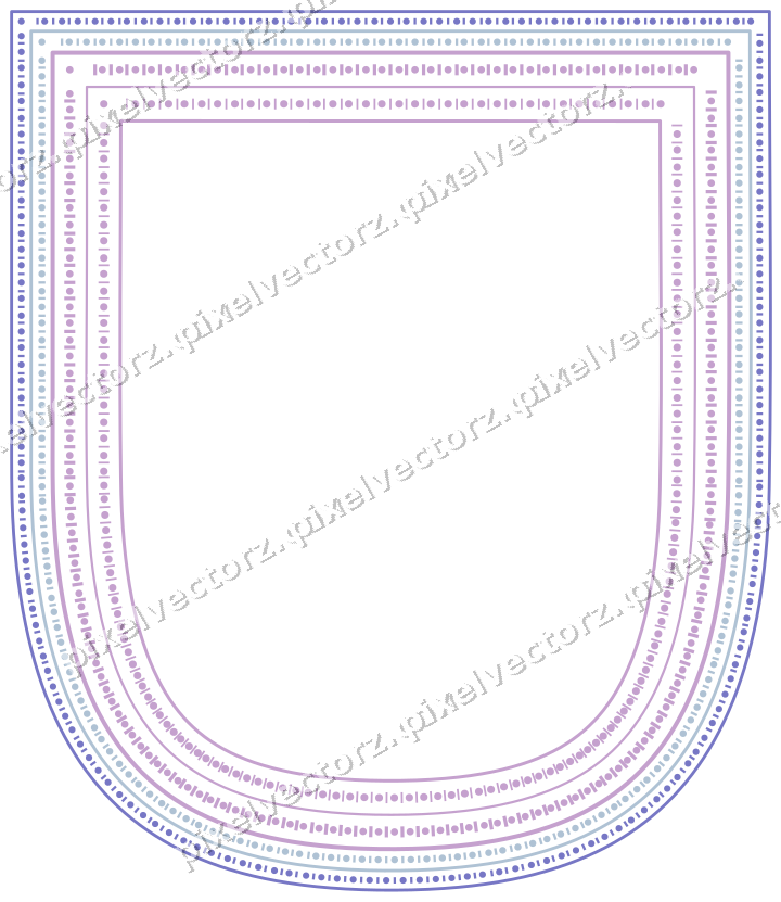 Dekorativer Zierrahmen in Violett und Blau mit Wappen und Perlenreihe