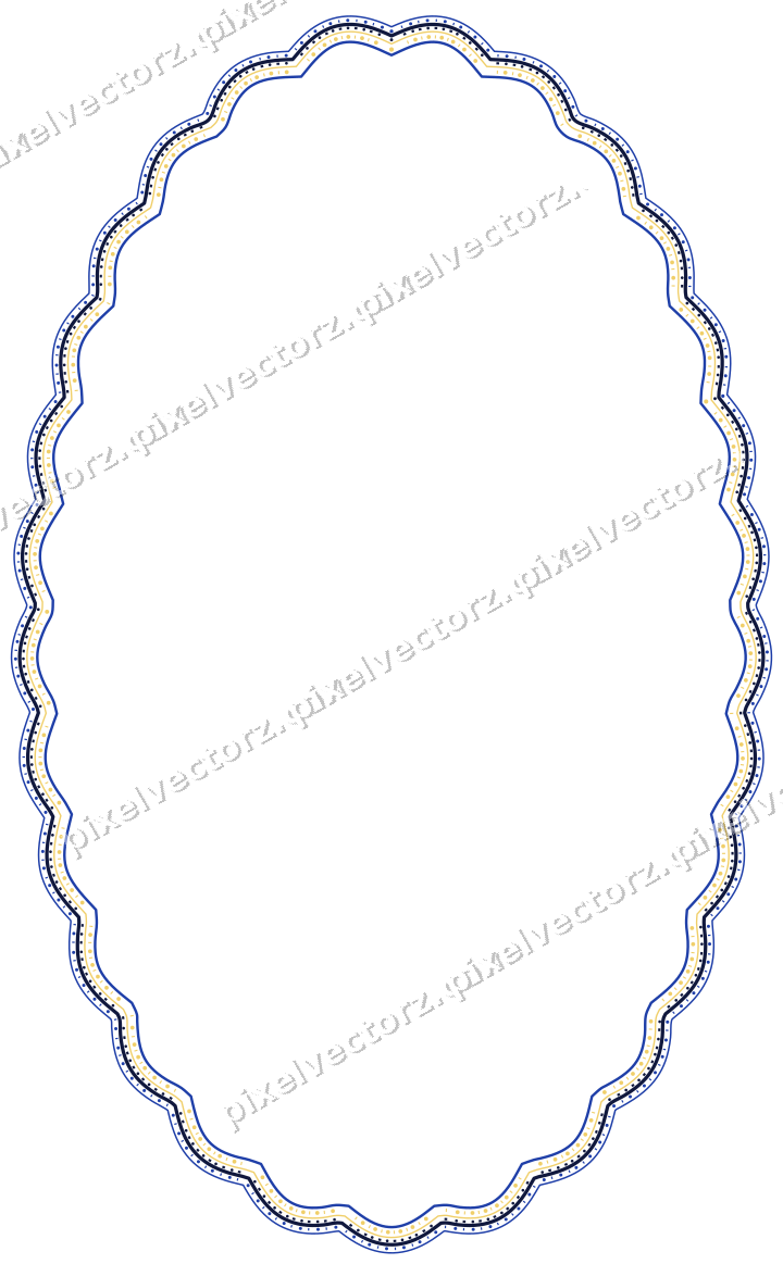 Dekorativer Zierrahmen in Bernstein und Blau mit Oval und Lappenrand
