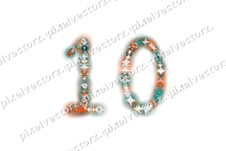 Nahtlose Glitzerzahl 10 in Orange und Petrol auf transparentem Grund