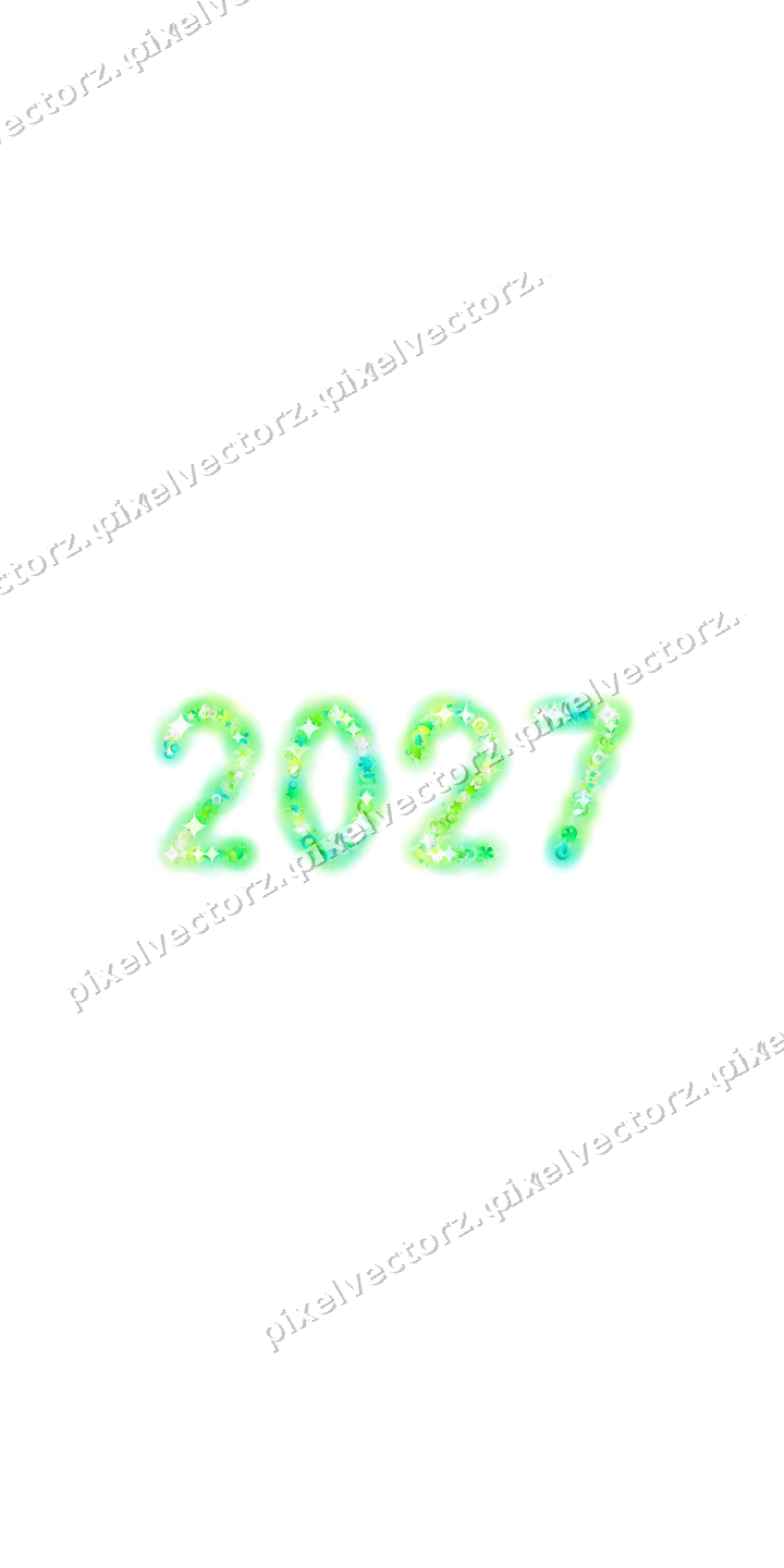 Nahtlose Glitzerzahl 2027 in Grün und Limette auf transparentem Grund