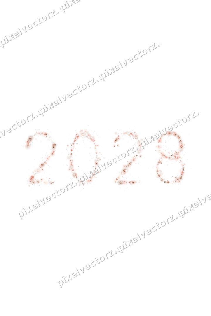 Nahtlose Glitzerzahl 2028 in Orange und Rot auf transparentem Grund