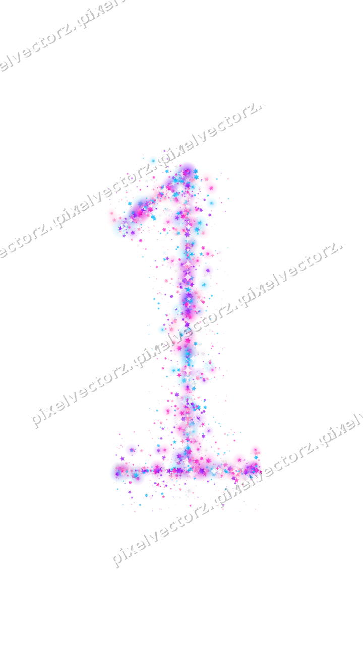 Nahtlose Glitzerzahl 1 aus Sternen in Magenta auf transparentem Grund