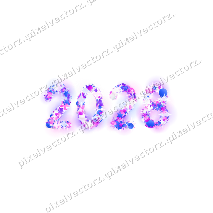 Nahtlose Glitzerzahl 2028 in Violett und Blau auf transparentem Grund