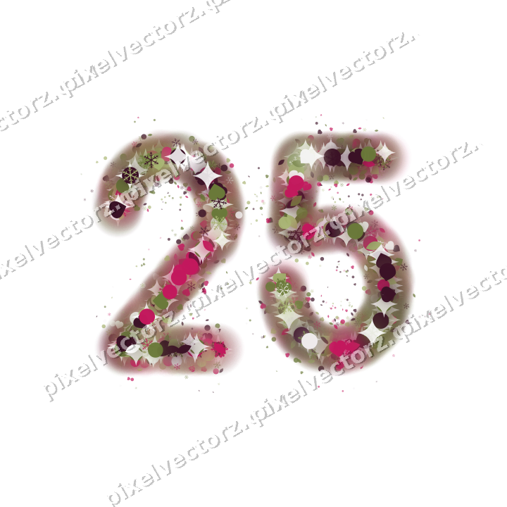 Nahtlose Glitzerzahl 25 in Limette und Rosa auf transparentem Grund