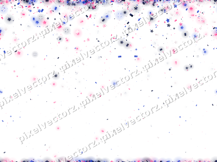 Nahtloser Glitzerregen aus Blüten und Konfetti auf transparentem Grund