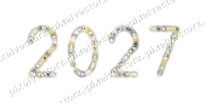 Nahtlose Glitzerzahl 2027 in Bernstein auf transparentem Grund