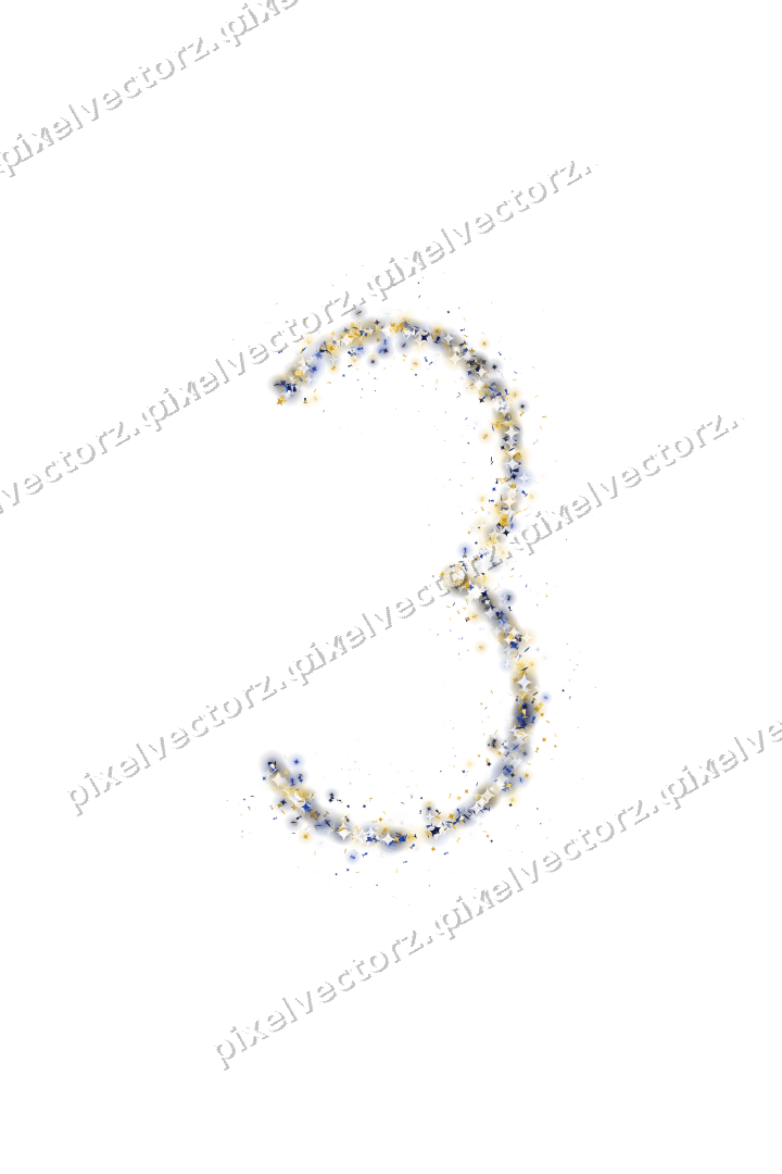 Nahtlose Glitzerzahl 3 in Bernstein und Blau auf transparentem Grund