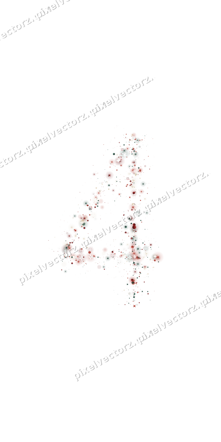 Nahtlose Glitzerzahl 4 aus Sternen und Funken auf transparentem Grund