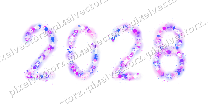 Nahtlose Glitzerzahl 2028 in Violett und Blau auf transparentem Grund