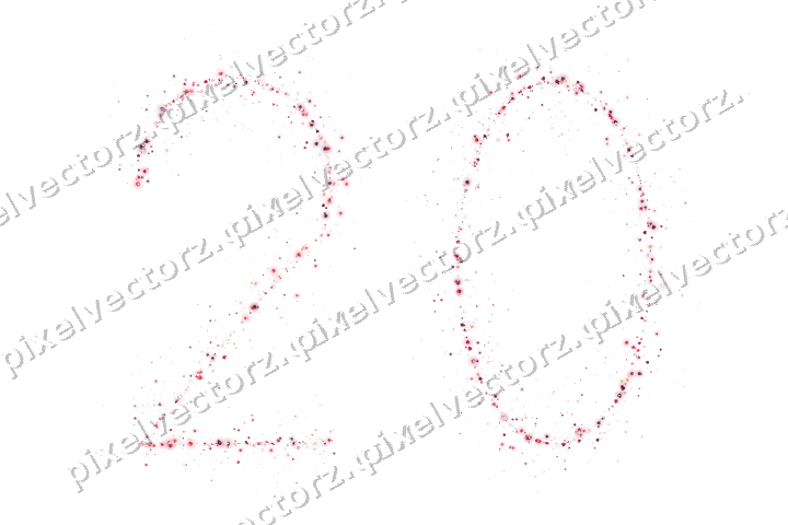 Nahtlose Glitzerzahl 20 aus Herzen in Rosa auf transparentem Grund