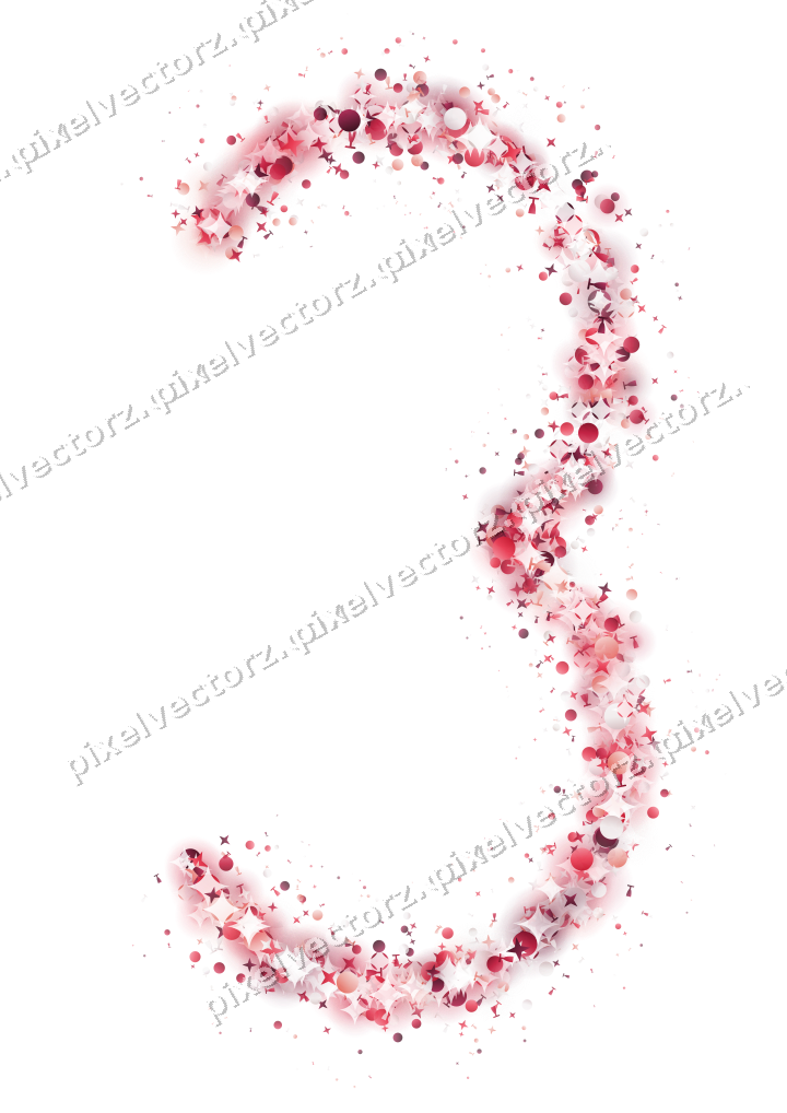 Nahtlose Glitzerzahl 3 in Rosa und Rot auf transparentem Grund