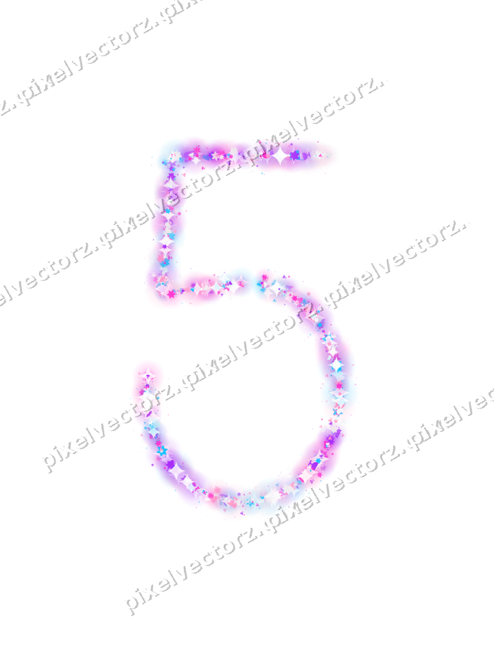Nahtlose Glitzerzahl 5 in Magenta und Violett auf transparentem Grund