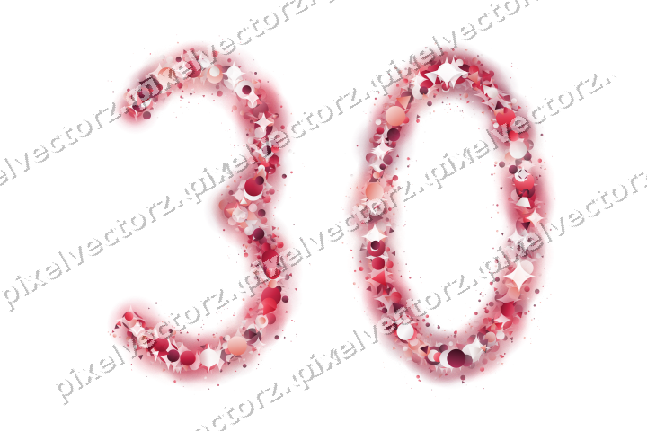 Nahtlose Glitzerzahl 30 in Rosa und Rot auf transparentem Grund