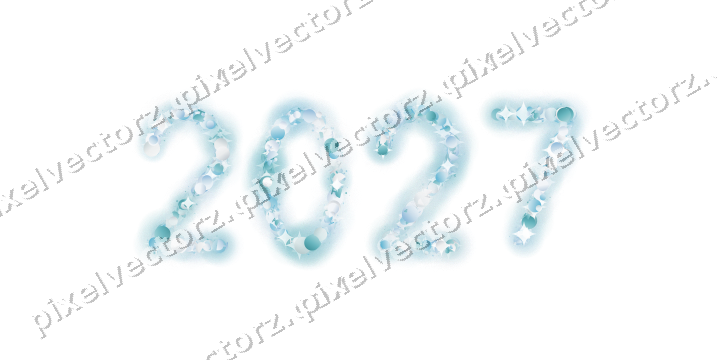 Nahtlose Glitzerzahl 2027 in Türkis auf transparentem Grund