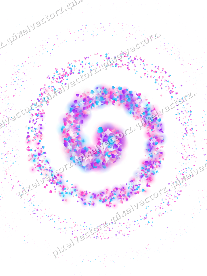 Nahtlose Glitzerspirale aus Sternen und Herzen auf transparentem Grund