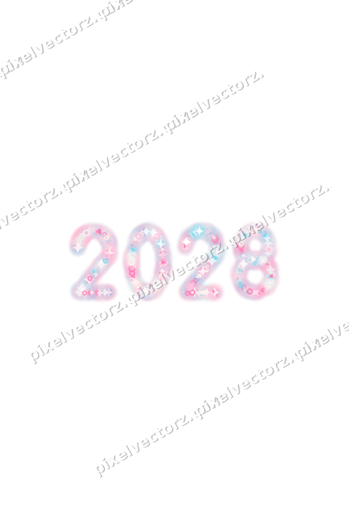 Nahtlose Glitzerzahl 2028 in Rosa und Türkis auf transparentem Grund