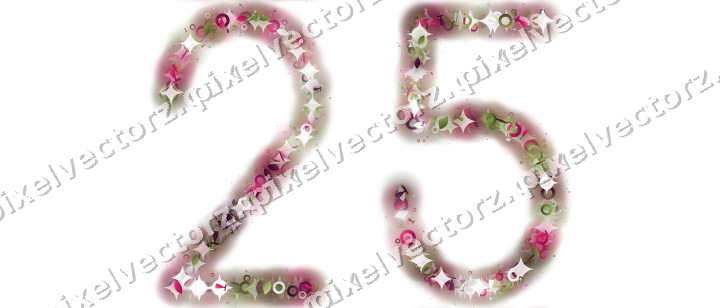 Nahtlose Glitzerzahl 25 in Limette und Rosa auf transparentem Grund