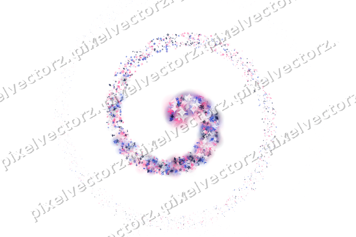 Nahtlose Glitzerspirale aus Sternen und Blüten auf transparentem Grund