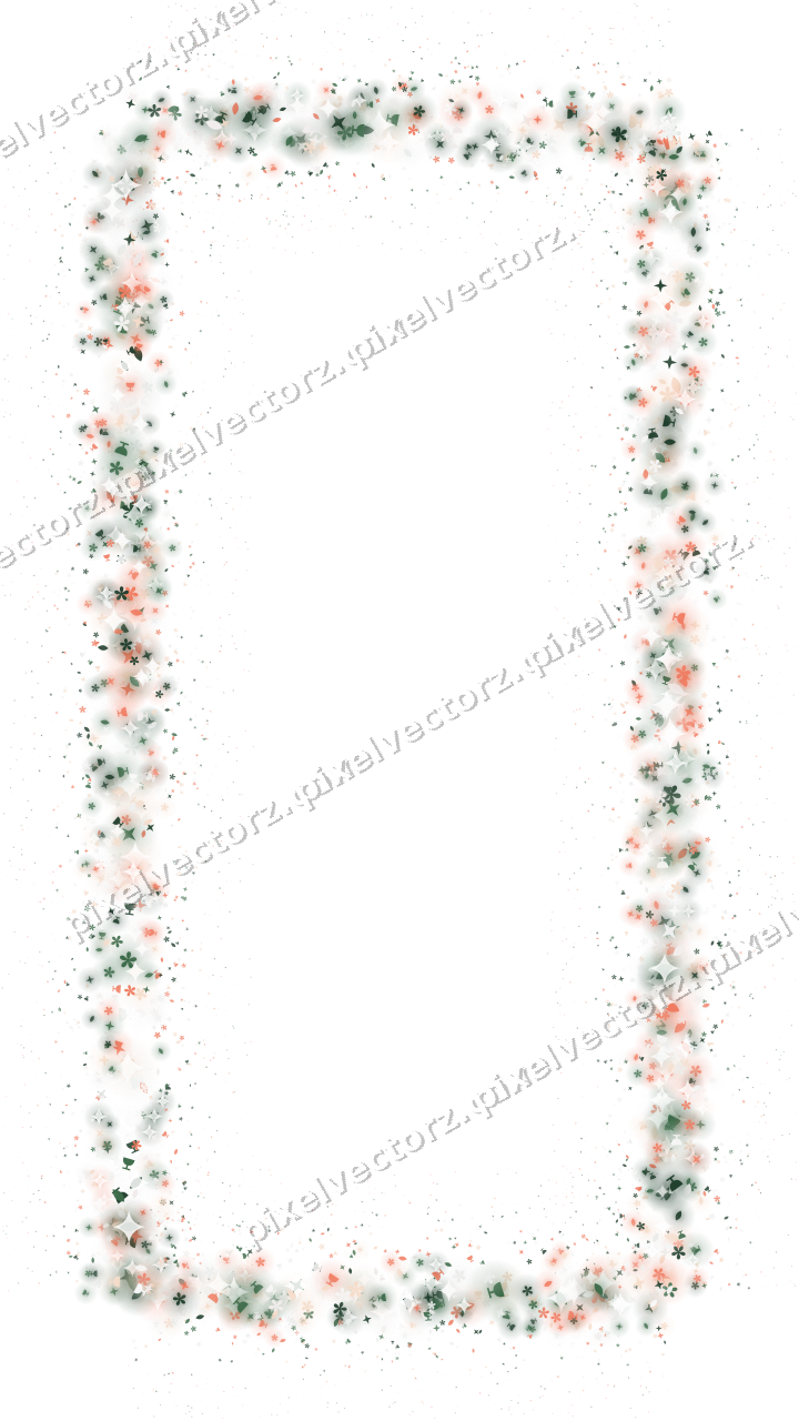 Nahtloser Glitzerrahmen aus Sternen und Blüten auf transparentem Grund