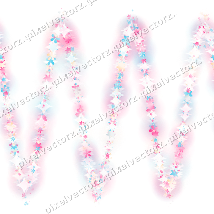 Nahtlose Glitzerwelle aus Sternen und Blüten auf transparentem Grund
