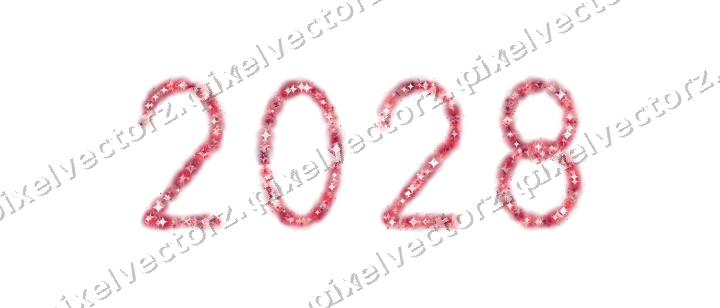 Nahtlose Glitzerzahl 2028 in Rosa und Rot auf transparentem Grund