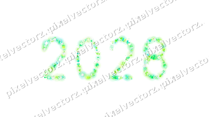 Nahtlose Glitzerzahl 2028 in Grün und Limette auf transparentem Grund