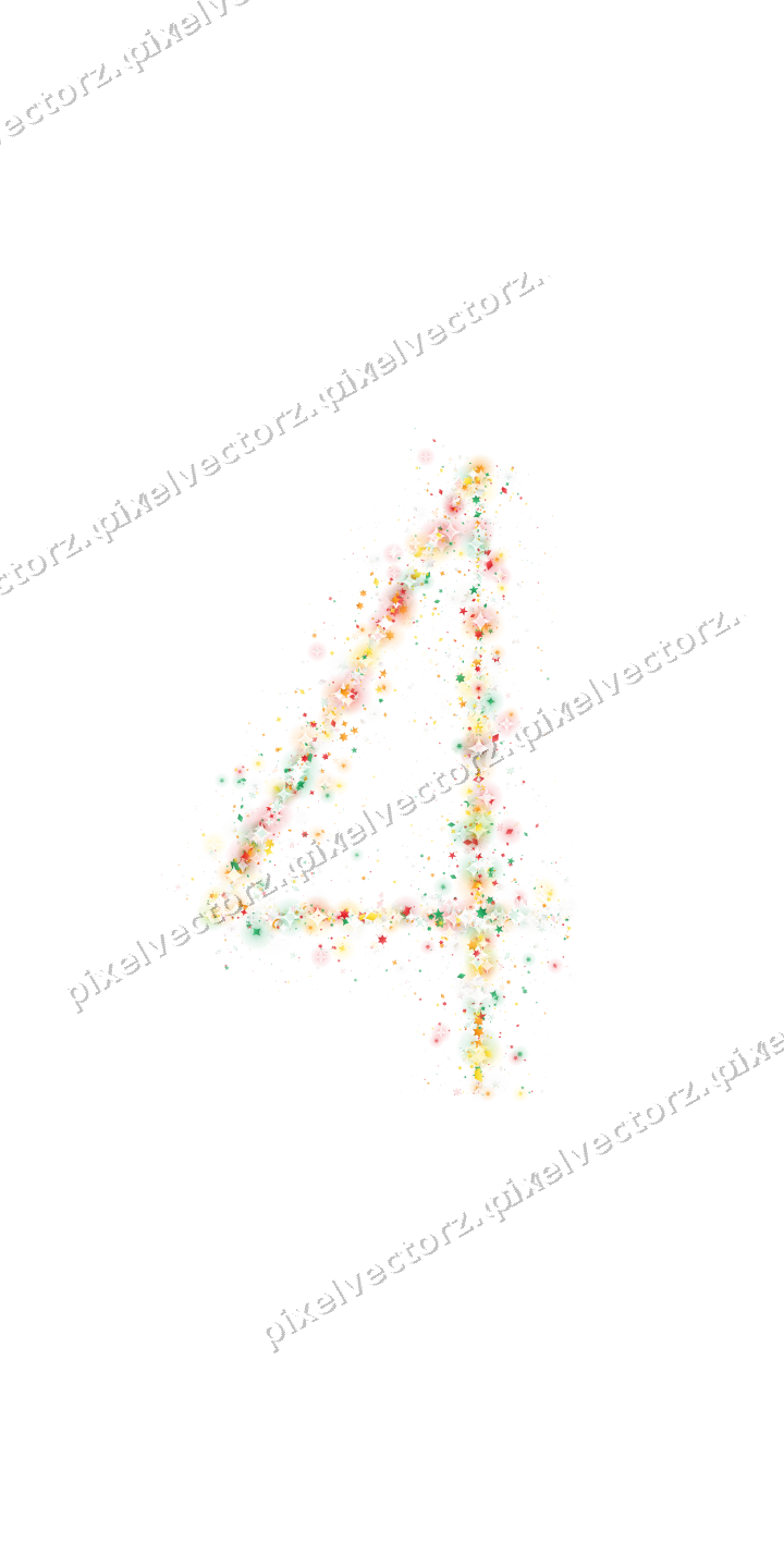 Nahtlose Glitzerzahl 4 aus Sternen und Funken auf transparentem Grund