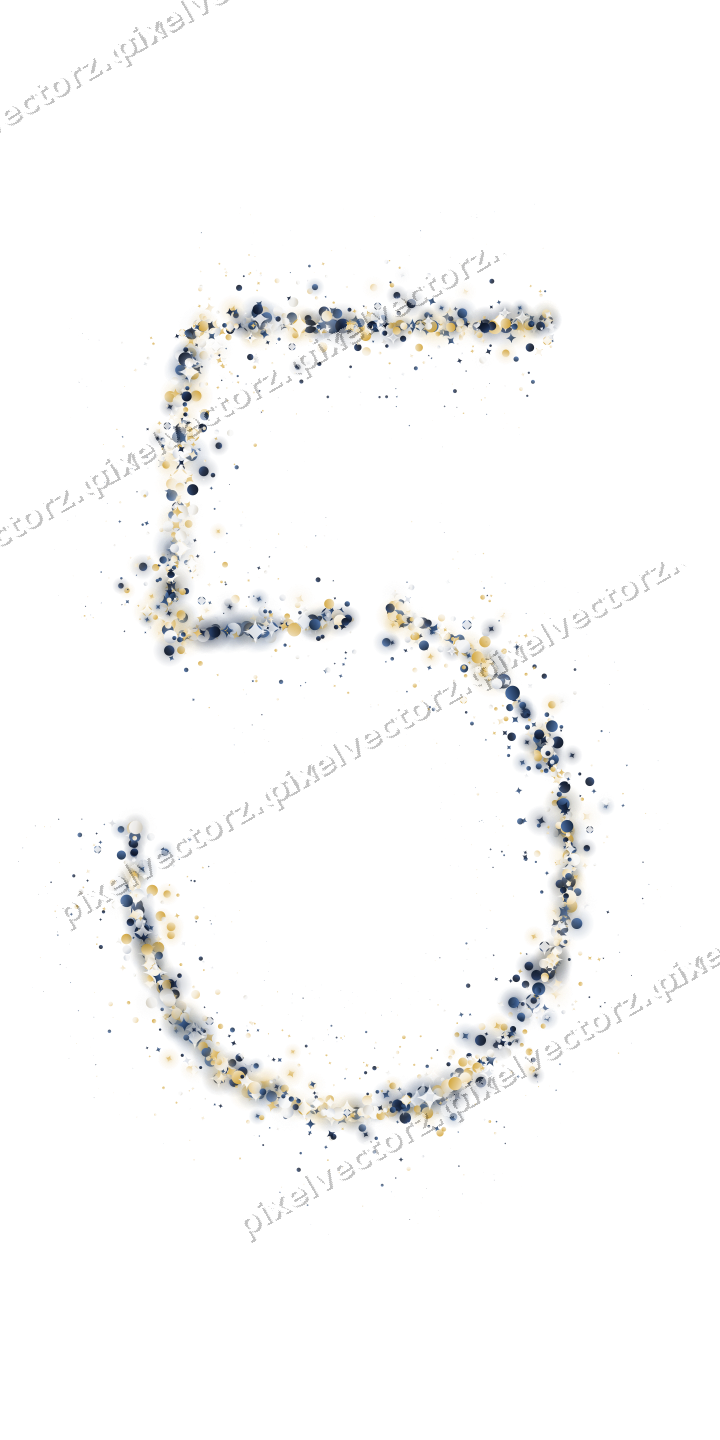 Nahtlose Glitzerzahl 5 aus Funken und Punkten auf transparentem Grund