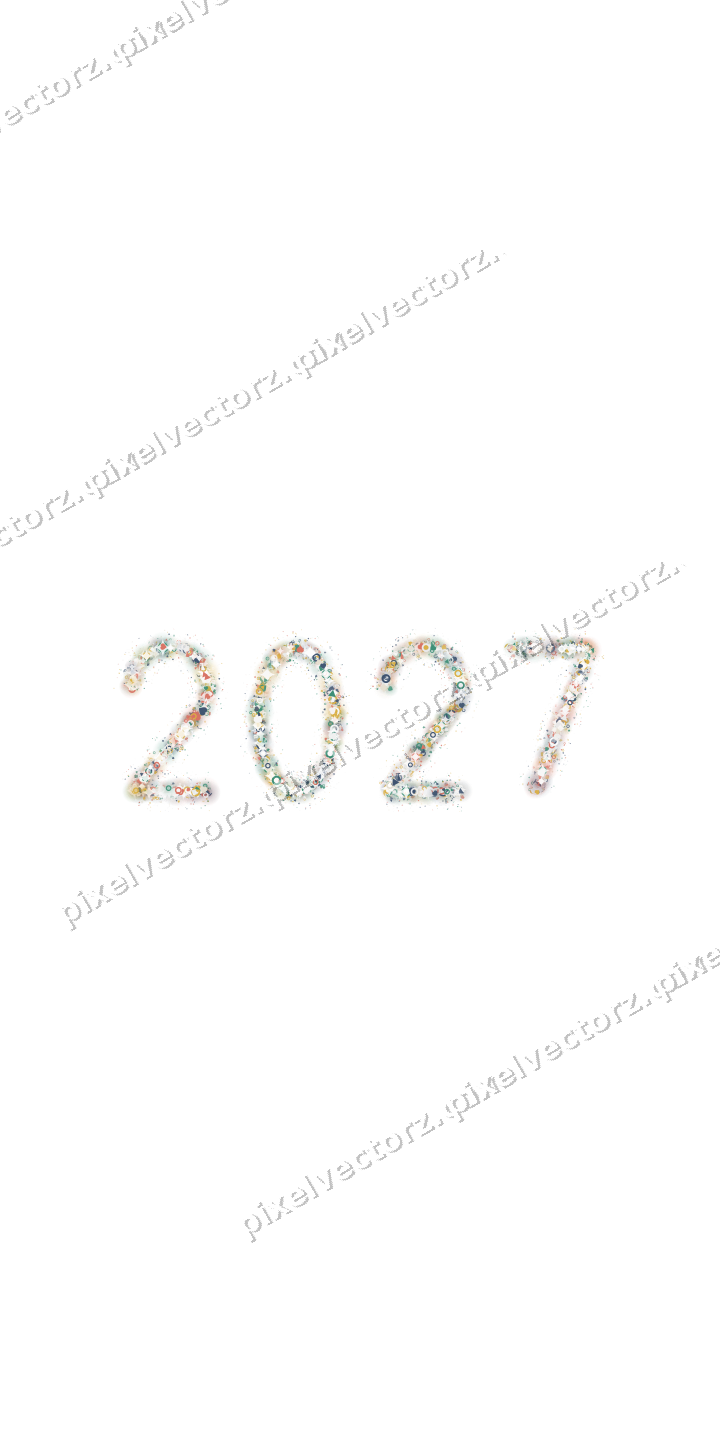 Nahtlose Glitzerzahl 2027 in Bernstein auf transparentem Grund