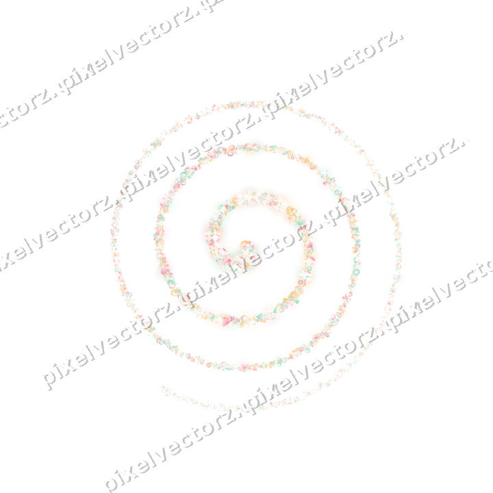 Nahtlose Glitzerspirale aus Tropfen und Ringen auf transparentem Grund