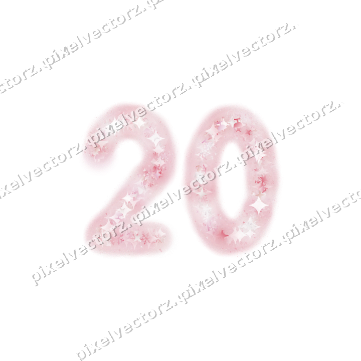 Nahtlose Glitzerzahl 20 in Blassrosa auf transparentem Grund