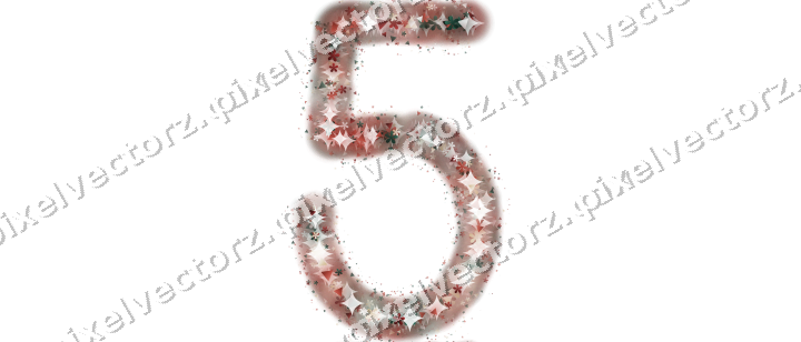 Nahtlose Glitzerzahl 5 in Dunkelrot auf transparentem Grund
