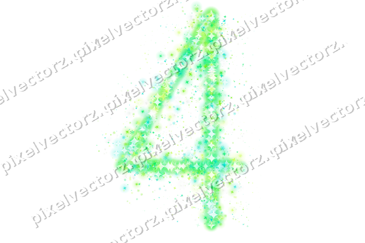 Nahtlose Glitzerzahl 4 in Grün und Limette auf transparentem Grund