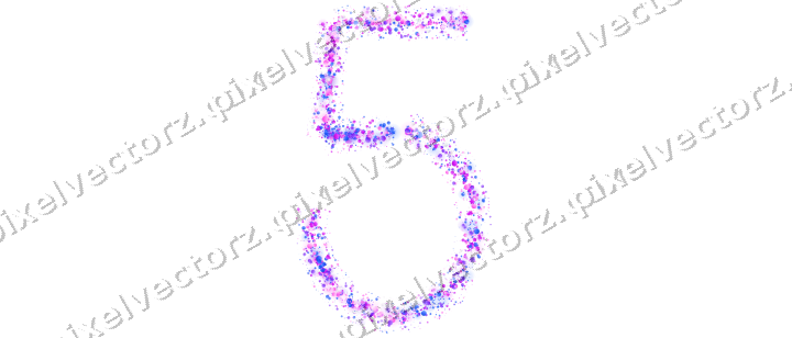 Nahtlose Glitzerzahl 5 aus Sternen und Punkten auf transparentem Grund