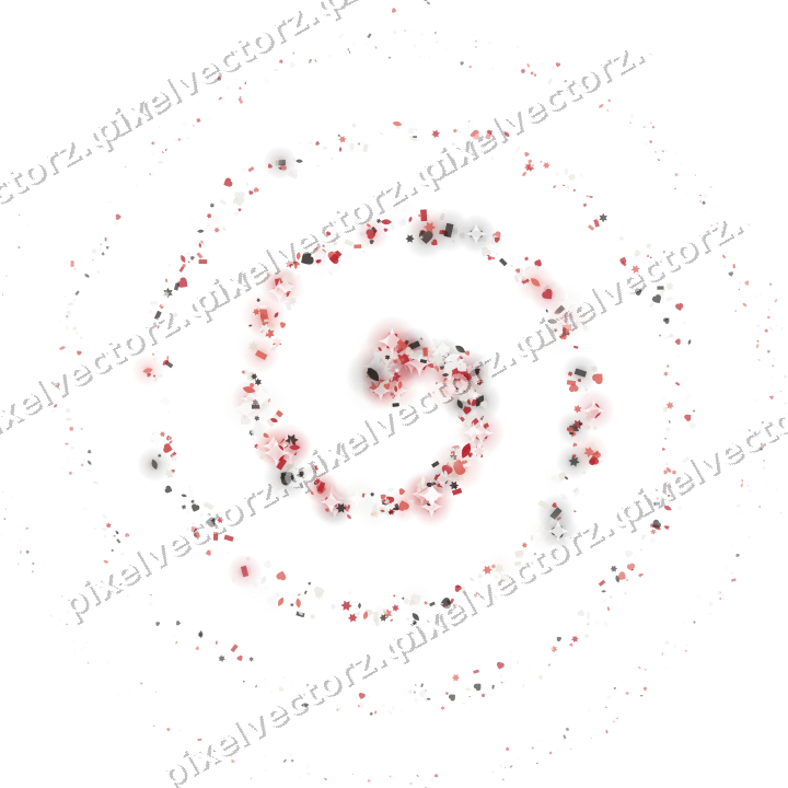 Nahtlose Glitzerspirale aus Sternen und Herzen auf transparentem Grund
