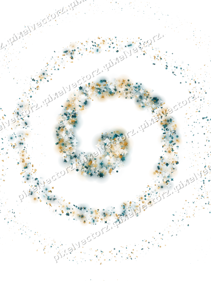 Nahtlose Glitzerspirale aus Sternen und Funken auf transparentem Grund