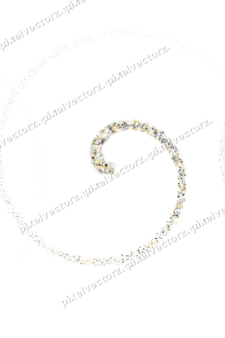 Nahtlose Glitzerspirale aus Punkten und Rauten auf transparentem Grund