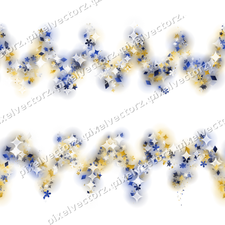 Nahtlose Glitzergirlande aus Funken und Blüten auf transparentem Grund