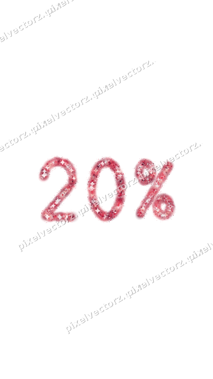 Nahtlose Glitzerzahl 20% in Rosa und Rot auf transparentem Grund