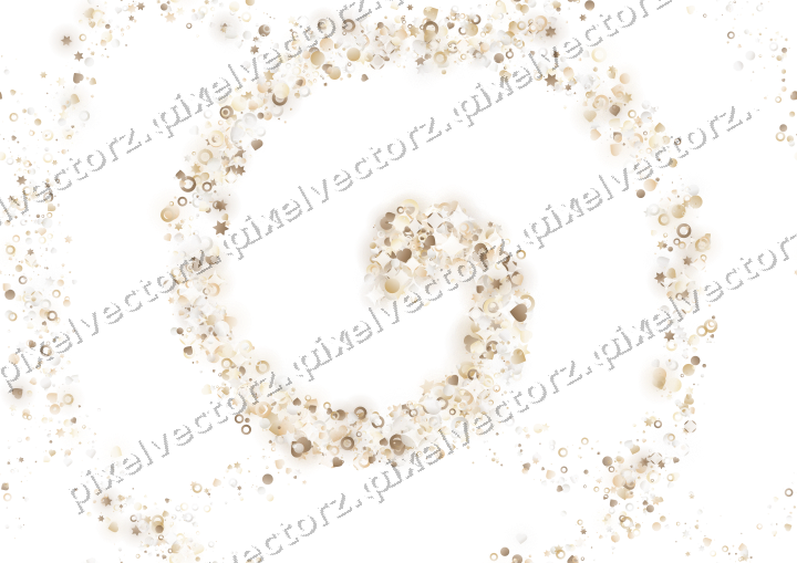Nahtlose Glitzerspirale aus Sternen und Herzen auf transparentem Grund
