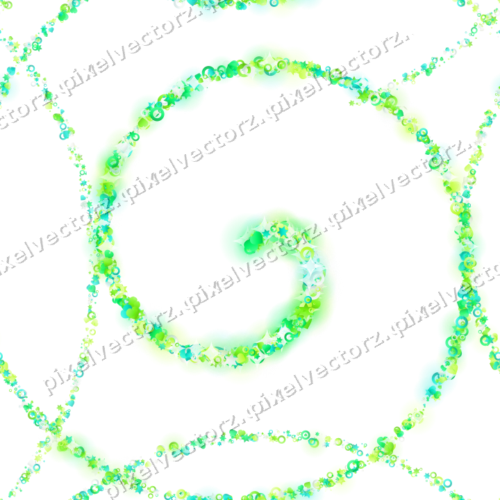 Nahtlose Glitzerspirale aus Sternen und Herzen auf transparentem Grund