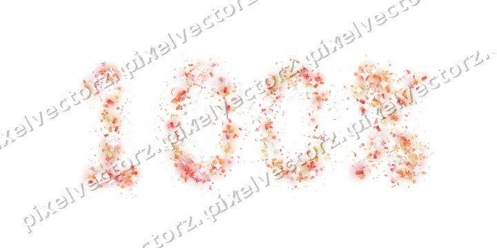Nahtlose Glitzerzahl 100% in Rot und Orange auf transparentem Grund