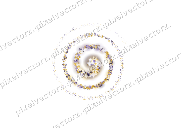 Nahtlose Glitzerspirale aus Blüten und Punkten auf transparentem Grund
