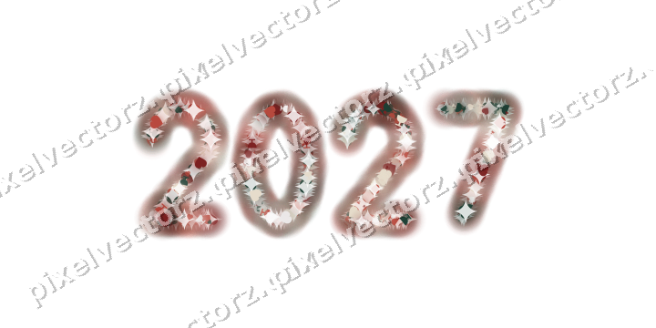 Nahtlose Glitzerzahl 2027 in Dunkelrot auf transparentem Grund
