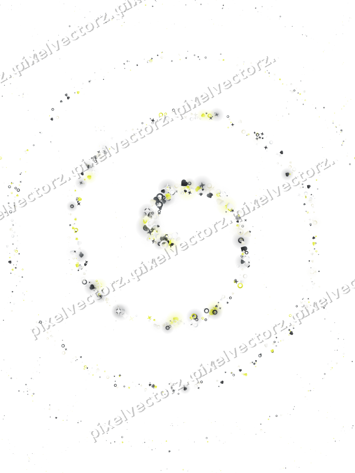 Nahtlose Glitzerspirale aus Sternen und Herzen auf transparentem Grund