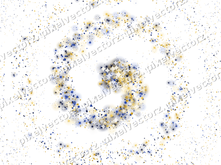 Nahtlose Glitzerspirale aus Sternen und Funken auf transparentem Grund