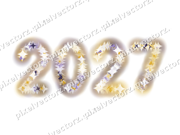 Nahtlose Glitzerzahl 2027 in Bernstein auf transparentem Grund