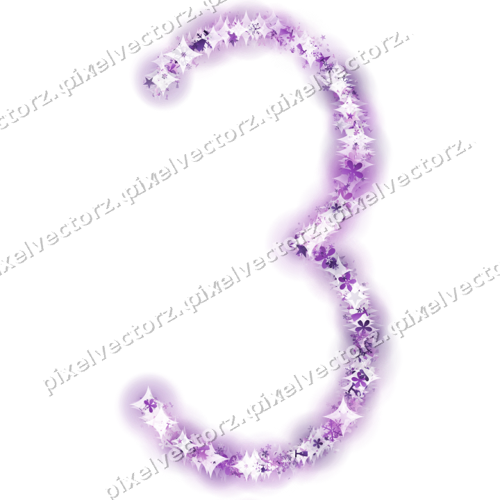 Nahtlose Glitzerzahl 3 in Violett auf transparentem Grund